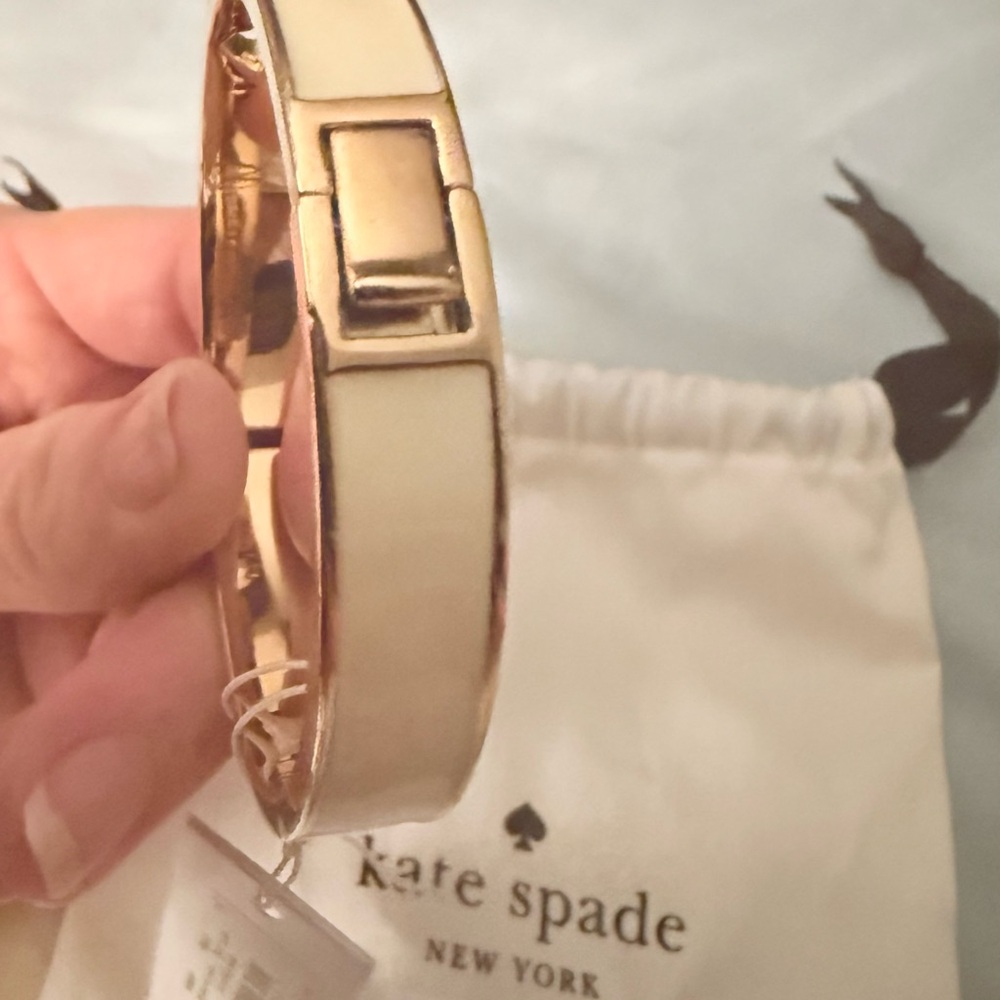 Kate Spade Gold and Cream Keyhole Geometric Bangle - Picture 2 of 6